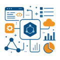 advanced API software blue and orange tones no letters titles no background no people