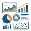analytics software blue and orange tones no letters titles no background no people