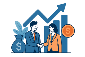 graphic to imply success pricing value business partnership Tones of blue and muted orange No titles letters keep background transparent-1